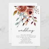 ラスティック テラコッタ フラワーズ QR コード ウェディング 招待状 (正面/裏面)