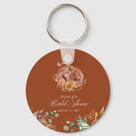 ラスティック テラコッタ フローラル パンパス グラスとパンプキン キーホルダー