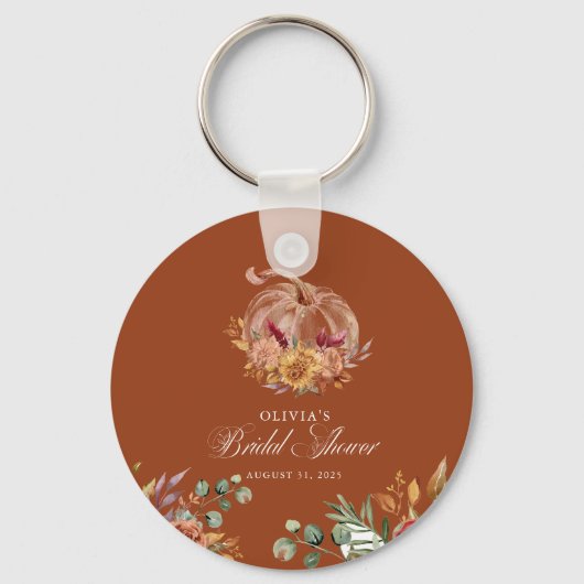 ラスティック テラコッタ フローラル パンパス グラスとパンプキン キーホルダー (正面)