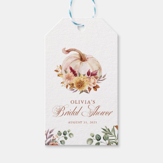 ラスティック テラコッタ フローラル パンパス グラスとパンプキン ギフトタグ (正面)