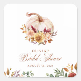 ラスティック テラコッタ フローラル パンパス グラスとパンプキン スクエアシール