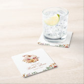 ラスティック テラコッタ フローラル パンパス グラスとパンプキン スクエアペーパーコースター (インサイチュ)