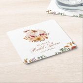 ラスティック テラコッタ フローラル パンパス グラスとパンプキン スクエアペーパーコースター (アングル)