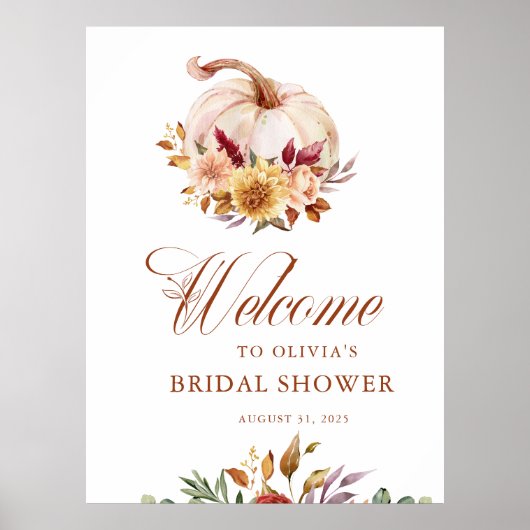 ラスティック テラコッタ フローラル パンパス グラスとパンプキン ポスター (正面)