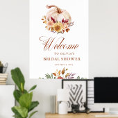 ラスティック テラコッタ フローラル パンパス グラスとパンプキン ポスター (ホームオフィス)