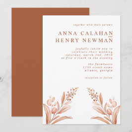 ラスティック テラコッタ ボタニカル フラワー ウェディング 招待状