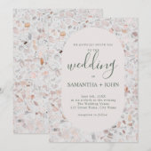 ラスティック テラッツォ オフホワイト モダン スクリプト ウェディング 招待状 (正面/裏面)