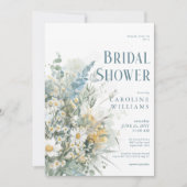 ラスティック デイジー & ダスティーブルー 花のブライダルシャワー 招待状 (正面)