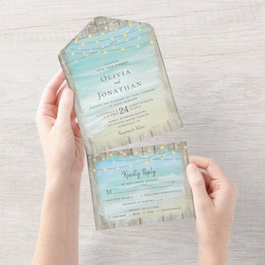 ラスティック デスティネーション ビーチ ウェディング オールインワン招待状 (貼ってはがせる)