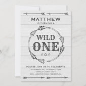 ラスティック トライバル アロー ボーイズ ワイルド ワン バースデー パーティー 招待状 (正面)