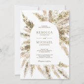 ラスティック ドライド ボーホー パンパス グラス アーチ ウェディング 招待状 (正面)