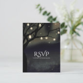ラスティック ナイト ツリー & メイソンジャー ライト ウェディング RSVP インビテーションポストカード (スタンド正面)
