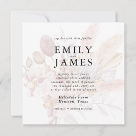 ラスティック ニュートラル ベージュ ボヘミア フラワー ウェディング 招待状