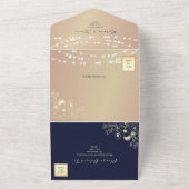 ラスティック ネイビーとゴールドのストリングライト ウェディング オールインワン招待状 (外側)