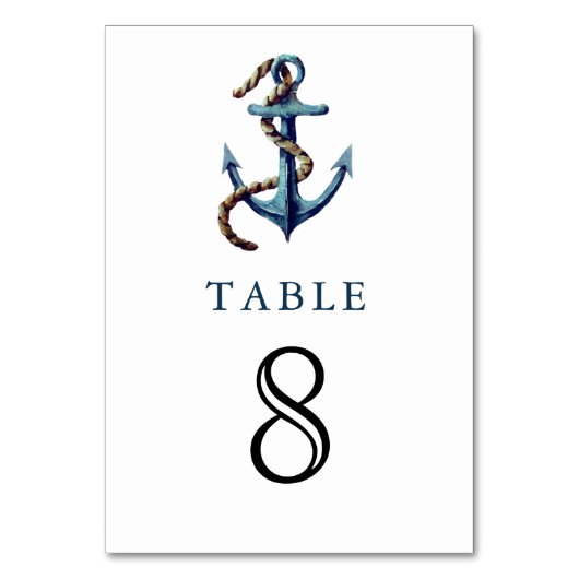 ラスティック ネイビーブルー アンカー ロープ 海事 ウェディング テーブルナンバー (正面)