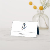 ラスティック ネイビーブルー アンカー 海の結婚式 プレイスカード (正面)