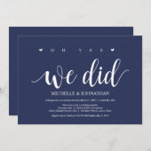 ラスティック ネイビーブルー ウェディング エロープメント レセプション 招待状 (正面/裏面)