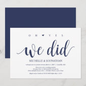 ラスティック ネイビーブルー ウェディング エロープメント レセプション 招待状 (正面/裏面)