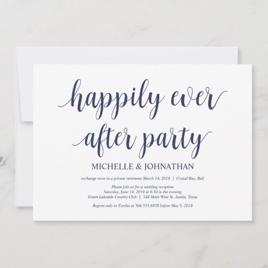 ラスティック ネイビーブルー ウェディング エロープメント レセプション 招待状 (正面)