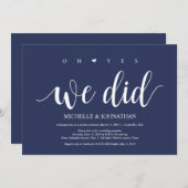 ラスティック ネイビーブルー ウェディング エロープメント レセプション 招待状 (正面/裏面)