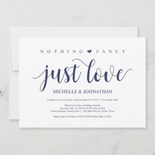 ラスティック ネイビーブルー ウェディング エロープメント レセプション 招待状 (正面)