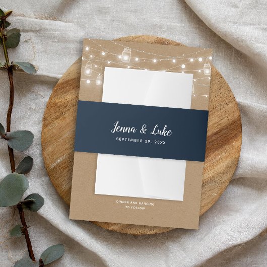 ラスティック ネイビーブルー ウェディング 招待状ベリーバンド