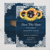ラスティック ネイビーブルー ウッドレース ひまわり Save the Date セーブザデート (正面/裏面)