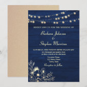 ラスティック ネイビーブルー ストリング ライト ウェディング 招待状 (正面/裏面)