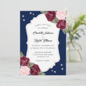 ラスティック ネイビーブルー バーガンディー ブラッシュ フラワー ウェディング 招待状 (スタンド正面)