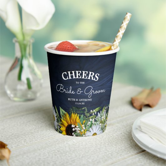 ラスティック ネイビーブルー ヒマワリ|デイジー 紙コップ (インサイチュ)