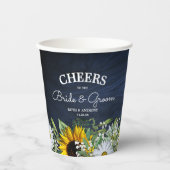 ラスティック ネイビーブルー ヒマワリ|デイジー 紙コップ (正面)