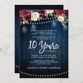 ラスティック ネイビー バーガンディ フローラル メイソンジャー ウェディング 招待状 (正面/裏面)