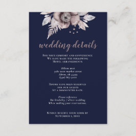 ラスティック ネイビー モーブ フラワー ボタニカル ウェディング エンクロージャーカード