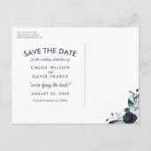 ラスティック ネイビー 牡丹 水彩 Save the Date 案内ポストカード (裏面)