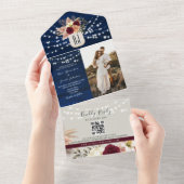 ラスティック ネイビー QR コード オールインワン 招待状 (貼ってはがせる)