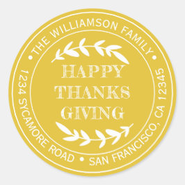 ラスティック ハッピーサンクスギビング 返信先住所 黄色 ラウンドシール
