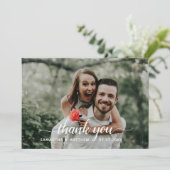 ラスティック ハンドレタード スクリプト フォト ウェディング サンキューカード (スタンド正面)