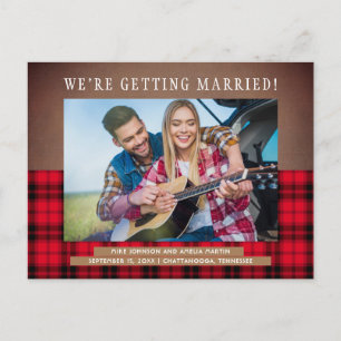 ラスティック・バッファロー・チェック 結婚式の保存日フォト 案内ポストカード