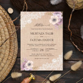 ラスティック+バラップ+レース+ピンク+フラワー+イスラム教式+結婚式 招待状