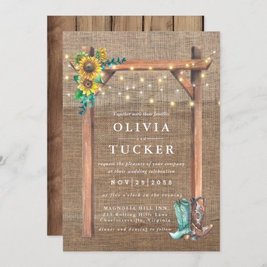 ラスティック バルーン ウッド カントリー ひまわり ウェディング 招待状 (正面/裏面)