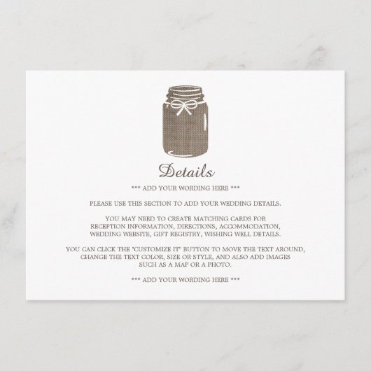 ラスティック バルーン メイソンジャー 結婚式 詳細 エンクロージャーカード (正面)