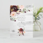 ラスティック バーガンディとブッシュ フラワーのQRコード ウェディング 招待状 (スタンド正面)