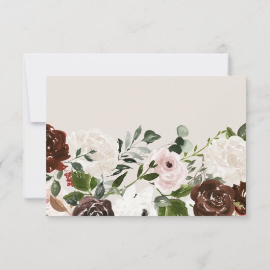 ラスティック バーガンディー、ピンク、グリーンの花の結婚式 セーブザデート (裏面)