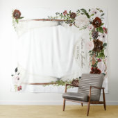 ラスティック バーガンディ ピンク ローズ フローラル ウェディング タペストリー (インサイチュ(横))