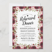 ラスティック バーガンディ フラワー ウェディング リハーサル ディナー 招待状 (正面)