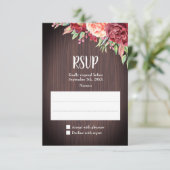 ラスティック バーガンディ フラワー ウォーターカラー ウェディング 出欠カード (スタンド正面)