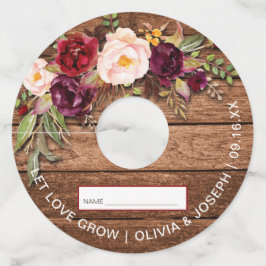 ラスティック バーガンディ フラワー ウッド ウェディング ワイングラスタグ