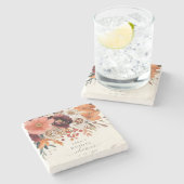 ラスティック バーガンディ フローラル オータム ブライダル シャワー ストーンコースター (横)