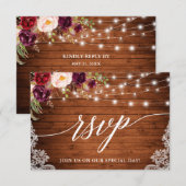 ラスティック バーガンディ ライト レース カリグラフィー ウェディング 出欠カード (正面/裏面)