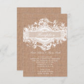 ラスティック バーラップ フローラル ウェディング レセプション カード (正面/裏面)